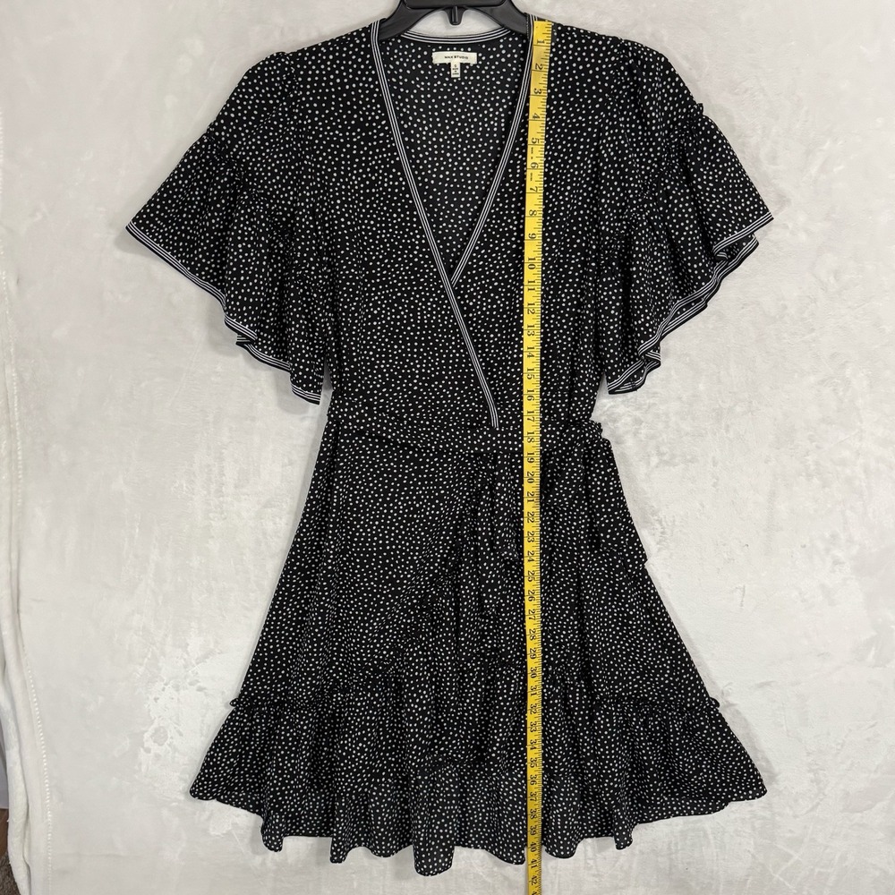 Max Studio True Wrap Dress Size S Black & White Polka Dot Ruffle Sleeve V Neck - Picture 11 of 16